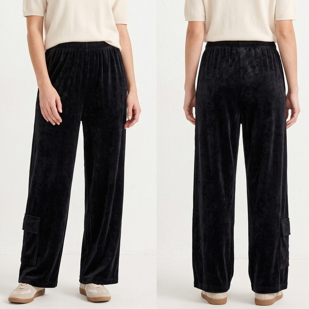 Chico's Travelers Black Size 1 Medium Liquid Knit Pants Cargo Pocket Hem